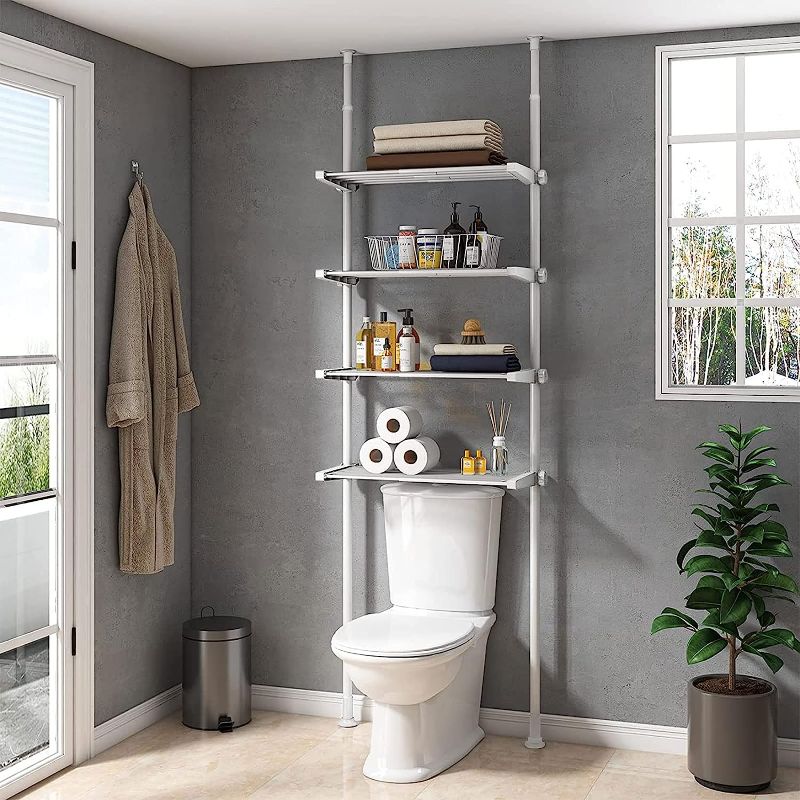Photo 1 of 
ALLZONE Bathroom Organizer, Over The Toilet Storage, 4-Tier Adjustable Shelves for Small Room, Saver Space, 92 to 116 Inch Tall WHITE