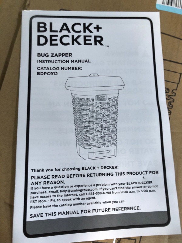 Photo 1 of BLACK+DECKER Bug Zapper, Electric UV Insect Catcher & Killer for Flies, Mosquitoes, Gnats & Other Small to Large Flying Pests, 1 Acre Outdoor Coverage for Home, Deck, Garden, Patio, Camping & More