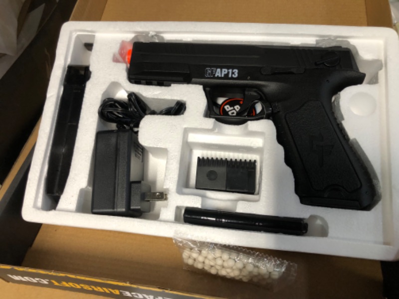 Photo 6 of ***SEE NOTES***
GAME FACE GFAP13 AEG Electric Full/Semi-Auto Airsoft Pistol With Battery Charger, Speed Loader And Ammo, Black