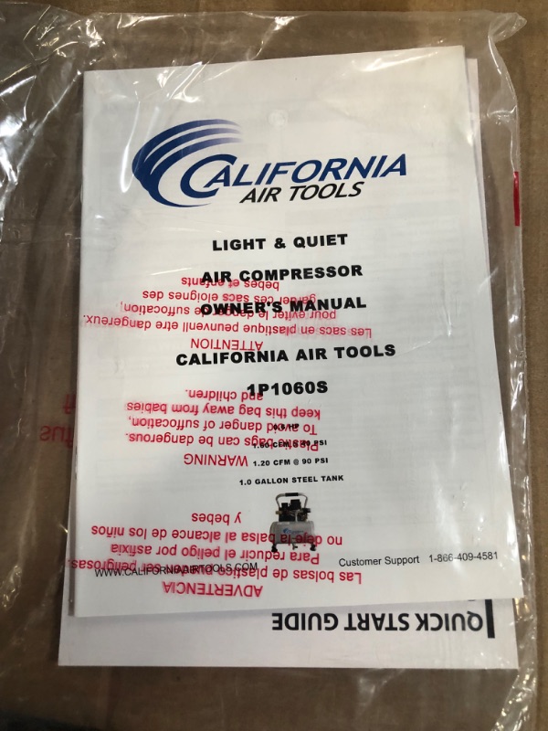 Photo 2 of ***PARTS ONLY NOT FUNCTIONAL***California Air Tools CAT-1P1060S Light & Quiet Portable Air Compressor, Silver 1 gallon