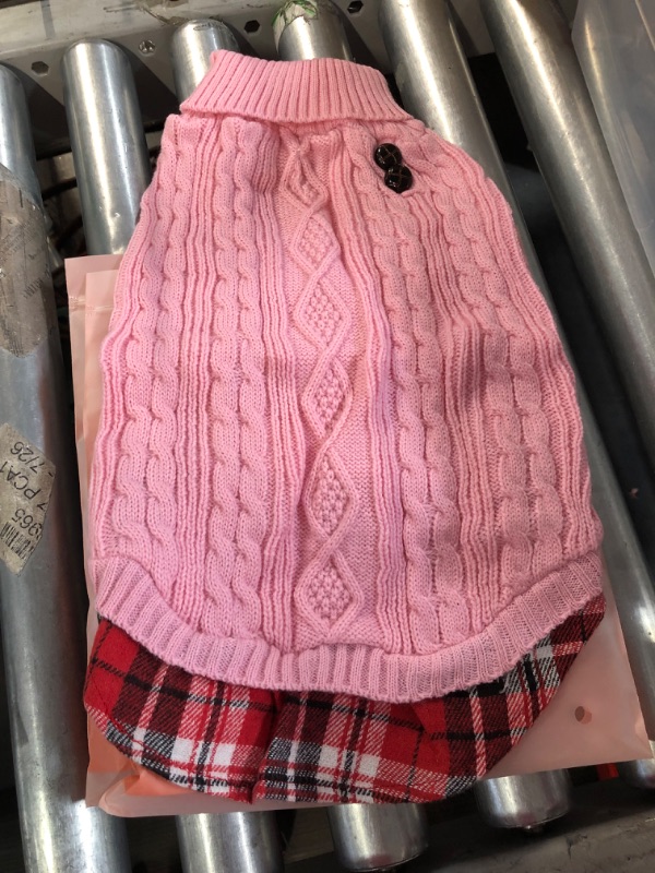 Photo 3 of KYEESE Dog Sweater with Leash Hole, Gingham/Pink X-Large