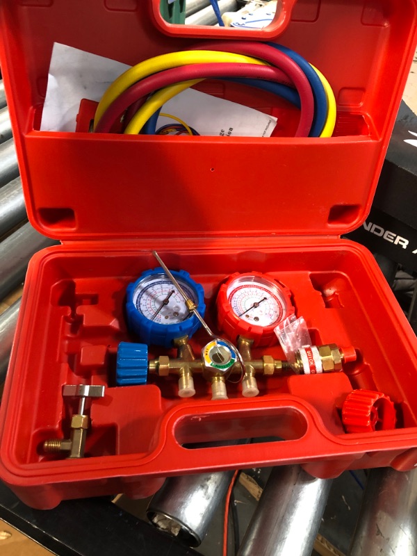 Photo 2 of *SEE NOTES Mofeez Pro AC A/C Diagnostic Manifold Freon Gauge Set For R134A R12 R22 Refrigerants, with Couplers | ACME Adapter | Instructions