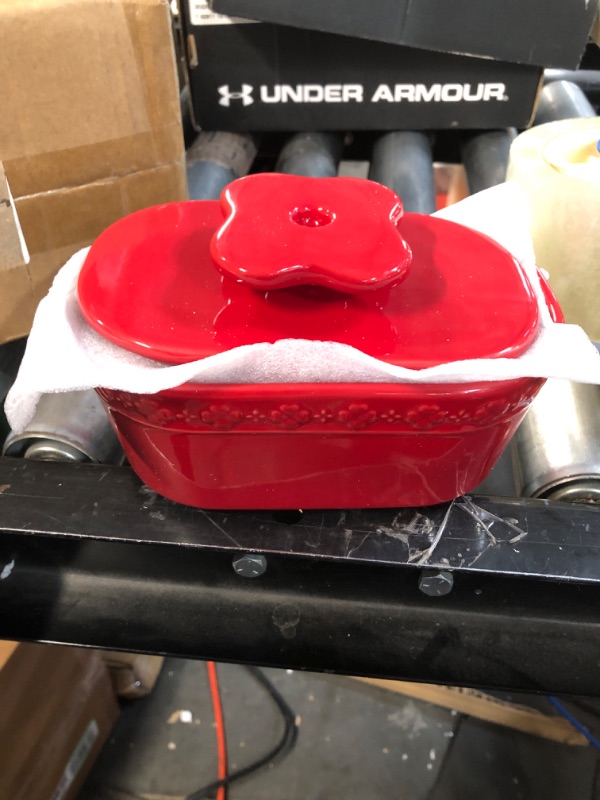 Photo 2 of *SEE NOTES AVLA Porcelain Butter Dish, Ceramic Butter Dish with Lid for Countertop, Large Butter Container Storage Keeper Holds Up to 2 Sticks of Butter, Oval Shape Butter Crock Flower Series, Red 20 OZ Red