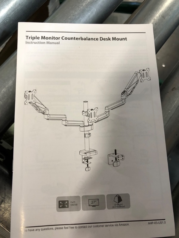Photo 5 of MOUNTUP Triple Monitor Desk Mount, 3 Monitor Stand for Three Max 27 Inch Computer Screen, 4.4-19.8lbs Heavy Duty Gas Spring Triple Monitor Arm Holder, VESA Bracket with Clamp/Grommet Base