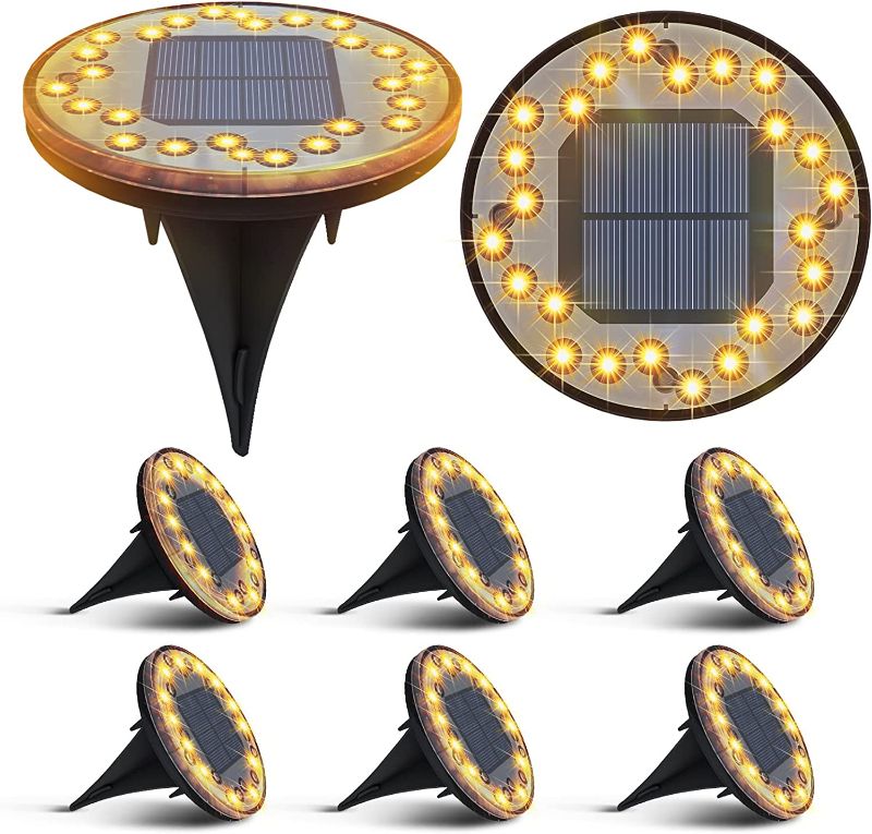 Photo 1 of 8 Pack Solar Ground Lights, 24 LED Solar Garden Lights Outdoor Waterproof In-Ground Disk Lights Landscape Lighting for Patio Lawn Yard,Pathway Wear-Resistant Deck Lights Walkway Decor (Warm White)
