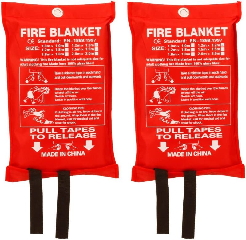 Photo 1 of  Fire Blanket Fiberglass Fire Emergency Blanket Suppression Blanket Flame Retardant Blanket Emergency Survival Safety Cover for Kitchen Home House Car Office Warehouse, 2 Pack (47" x 47")