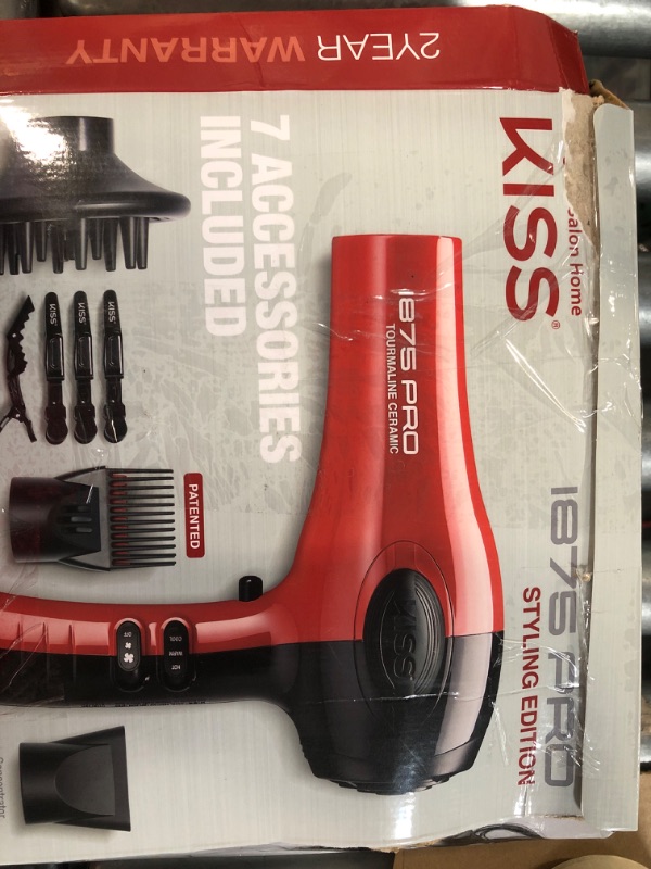 Photo 3 of **SEE NOTES**
Kiss 1875 Watt Pro Tourmaline Ceramic Hair Dryer, 3 Heat Settings, 2 Speed Slide Switch, Cool Shot Button, 2 Detangler Combs, 1 Concentrator, 1