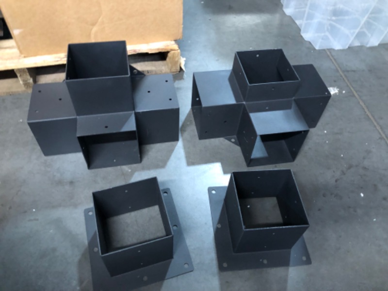 Photo 1 of Outdoor Pergola Hardware Kit pergola Brackets 4Way 6x6in Woodworks Pergola kit Modular Modern DIY Elevated Wood Stand kit