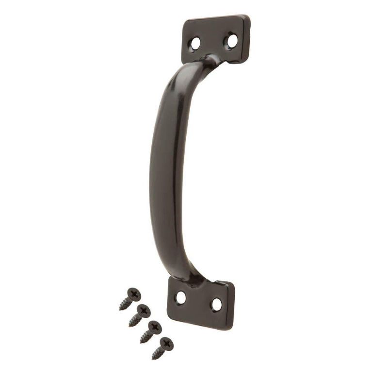 Photo 1 of DOOR PACKAGE  3 in. Satin Brass Barrel Bolt &3-1/2 in. Chrome Door Hinge Pin  & Everbilt #9 X 1 in. and #9 X 2-1/4 in. Phillips Flat-Head Satin Brass Hinge Wood Screws (21-Pack) Everbilt 5-3/4 in. Black Door Pull



