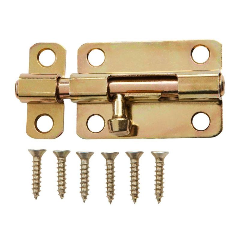 Photo 1 of DOOR PACKAGE  3 in. Satin Brass Barrel Bolt &3-1/2 in. Chrome Door Hinge Pin  & Everbilt #9 X 1 in. and #9 X 2-1/4 in. Phillips Flat-Head Satin Brass Hinge Wood Screws (21-Pack) Everbilt 5-3/4 in. Black Door Pull



