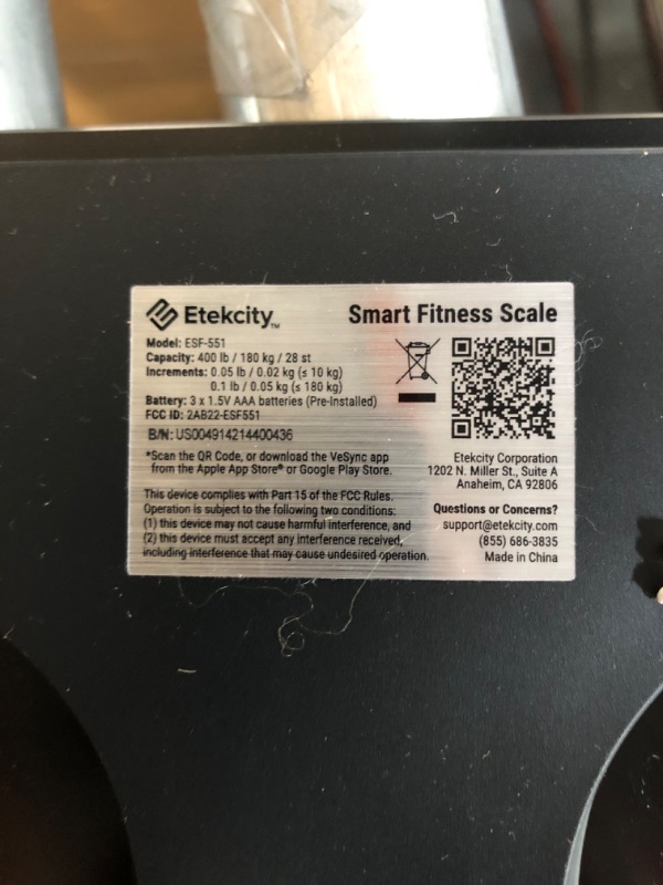 Photo 3 of *UNTESTED* Etekcity Smart Scale for Body Weight and Fat, 400lb Advanced Blue