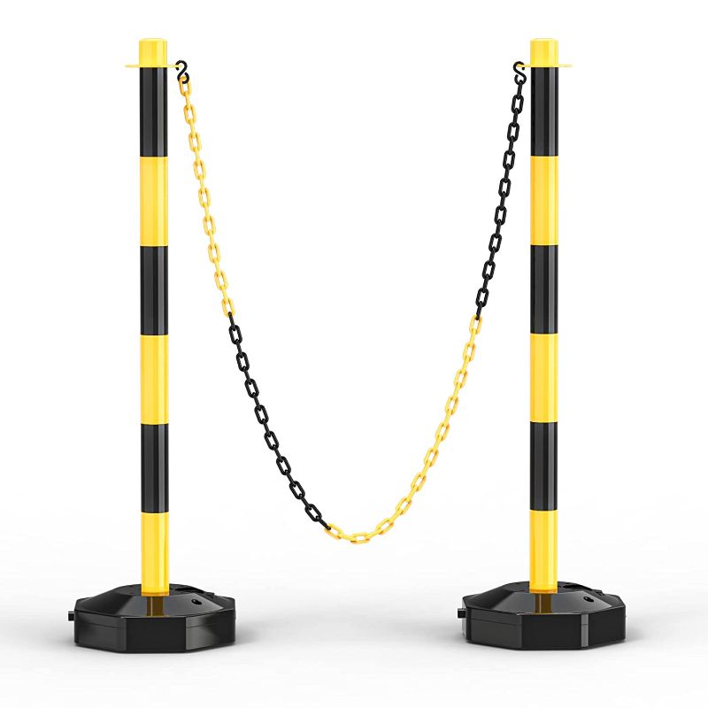 Photo 1 of 2 Pack Traffic Delineator Post Cones with Fillable Base, Adjustable Plastic Safety Barrier with 5Ft Plastic Chain,