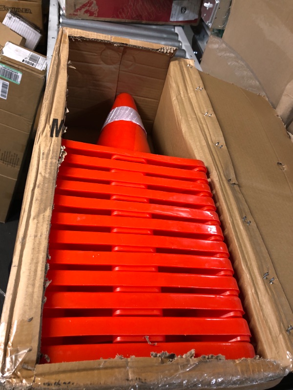 Photo 1 of *SEE NOTES 12 Pack 18" Traffic Cones Safety Road Parking Cones Weighted Hazard PVC Cones Construction Cones for Traffic Fluorescent Orange with w/4" Reflective Strips Collar Plastic Safety Signs (12)
