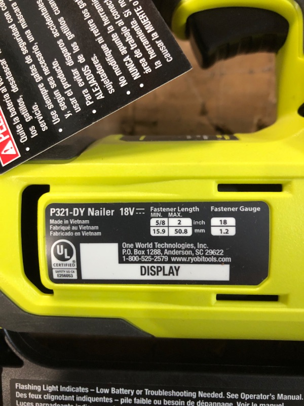 Photo 3 of * used * missing battery * 
Ryobi P320 Airstrike 18 Volt One+ Lithium Ion Cordless Brad Nailer 