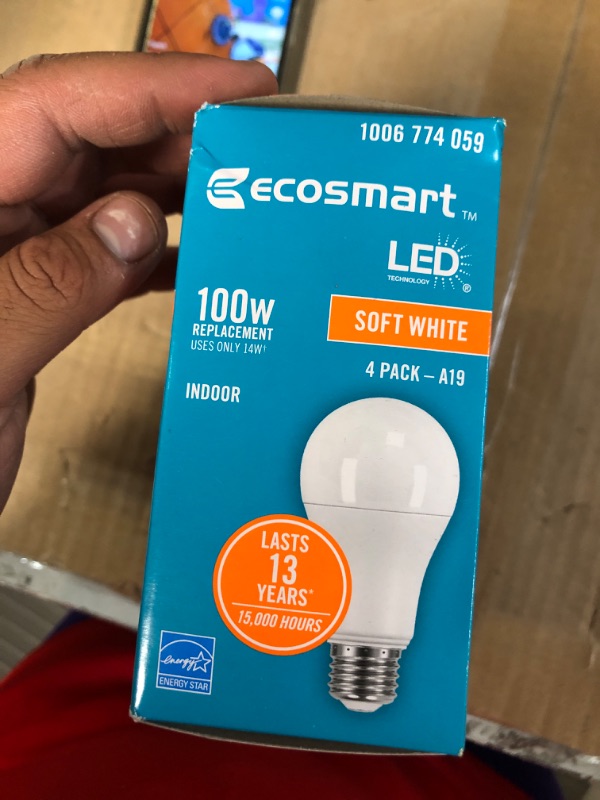 Photo 1 of 100-Watt Equivalent A19 Dimmable LED Light Bulb Soft White (4-Pack)