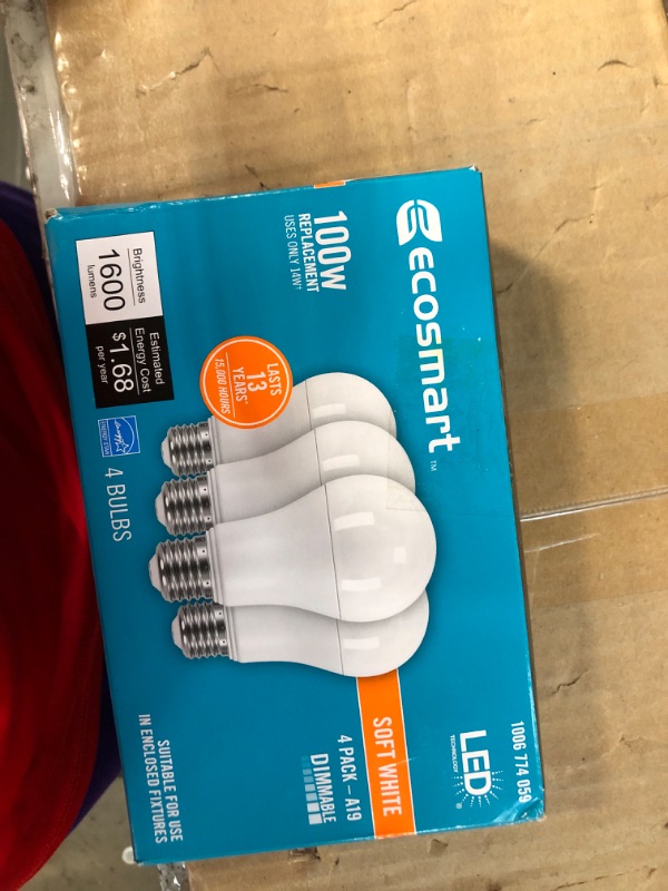 Photo 2 of 100-Watt Equivalent A19 Dimmable LED Light Bulb Soft White (4-Pack)