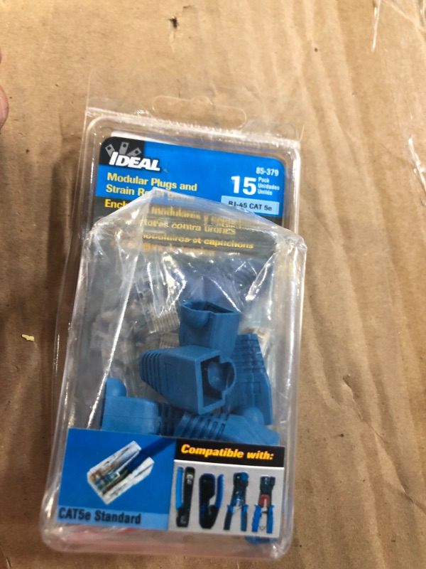 Photo 2 of Ideal Industries, Inc. 85-379 Strain Relief Boots & Modular Plugs, Cable Connectors for CAT5e, 100 MHz Cables, 15 Connectors, 15 Boots