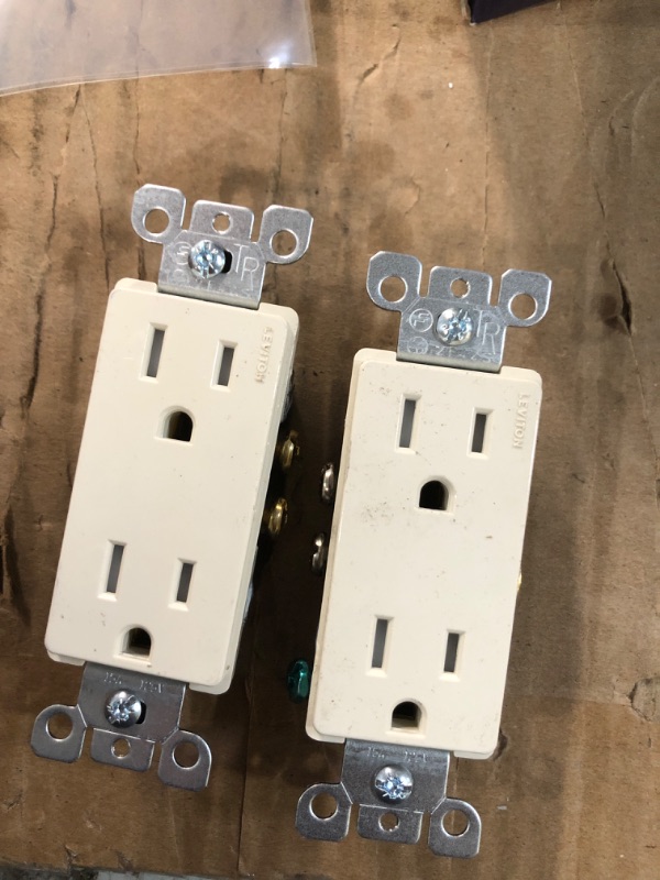 Photo 2 of 2 packLeviton Decora 15 Amp Tamper Resistant Duplex Outlet Receptacle, Light Almond