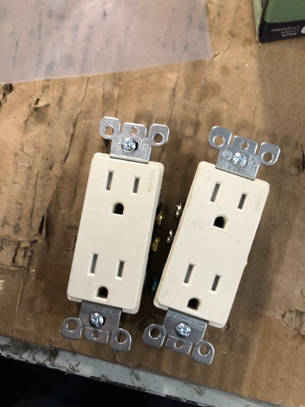 Photo 2 of 2 pack Leviton Decora 15 Amp Tamper Resistant Duplex Outlet Receptacle, Light Almond