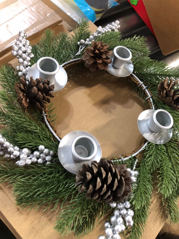 Photo 5 of [Safety Fire Retardant] Christmas Silver Advent Wreath Decoration,