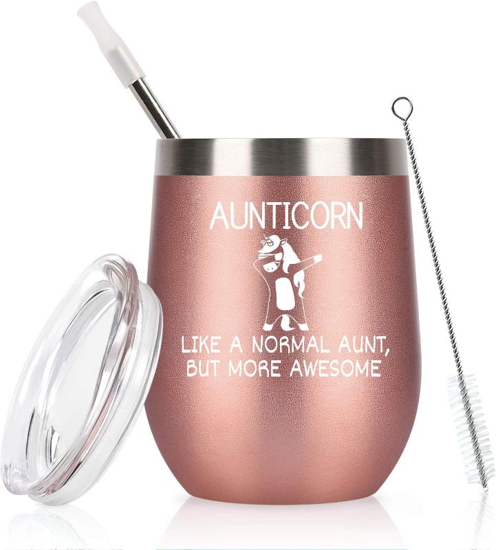 Photo 1 of (set of 2)  Aunticorn Coffee Cup Like a Aunt, But More Awesome 12 oz Unicorn Wine Tumbler with Lid 