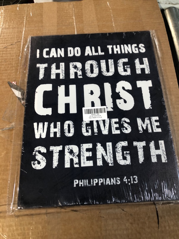 Photo 2 of ”I can do all things through christ who strengthens me ." philippians 4:13. Christian Jesus Canvas Wall Art , Bible Verses Wall Decor, Wall Inspirational Quotes ?Bedroom ,(29x38cm) Framed?Blue Bible17