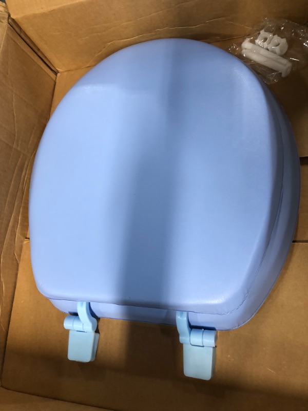 Photo 4 of **USED BUT APPEARS NEW** Soft Standard Vinyl Toilet Seat, Light Blue 17 Inch Vinyl