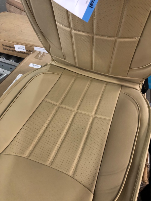 Photo 3 of AOOG Leather Car Seat Covers, Leatherette Automotive Vehicle Cushion Cover for Cars SUV Pick-up Truck, Universal Non-Slip Vehicle Cushion Cover Waterproof Protectors , Front Pair FRONT PAIR BEIGE