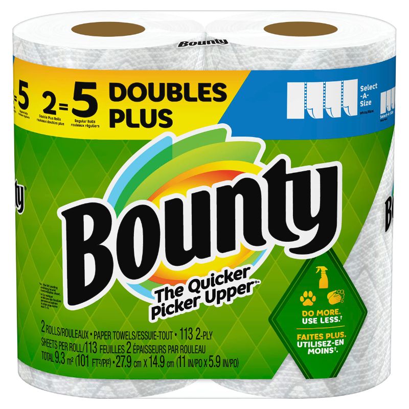 Photo 1 of Bounty Select-A-Size Paper Towels, White, 2 Double Plus Rolls = 5 Regular Rolls