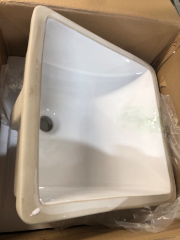 Photo 4 of **USED BUT APPEARS NEW**
 KRAUS Elavo 17-inch Square Undermount White Porcelain Ceramic Bathroom Sink with Overflow, KCU-231 17 White