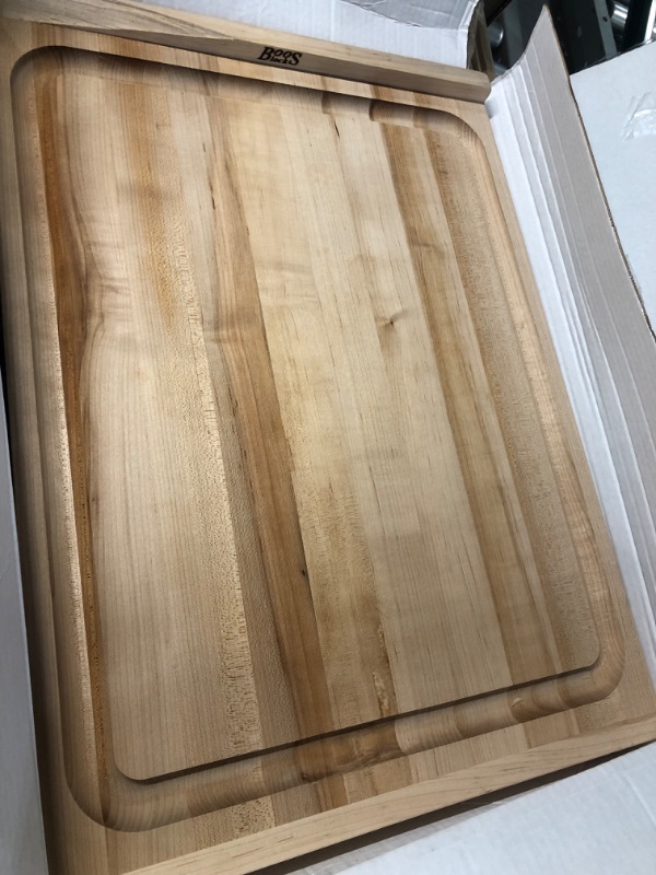 Photo 3 of **REPAIRABLE DAMAGE** John Boos Block Maple Wood Countertop Reversible Edge Grain Cutting Board with Gravy Groove, 23.75 Inches x 17.25 Inches x 1.25 Inches