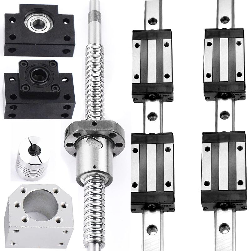 Photo 1 of [3 Pack] 2Pcs HGR15/HGH15 500mm Linear Sliding Rail Guide with 4pcs HGH15CA Sliding Carriage Block + 1 Pack RM/SFU1605 Ball Screw Set for DIY CNC Machine (2 Pack HGR15 + 1 Pack RM1605, 500mm)