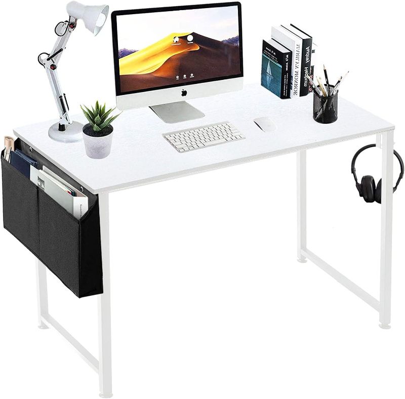 Photo 1 of Lufeiya White Computer Desk for Bedroom - 40 inch Simple Modern Study Table Kid Girls Student Home Office Writing Desk, White
