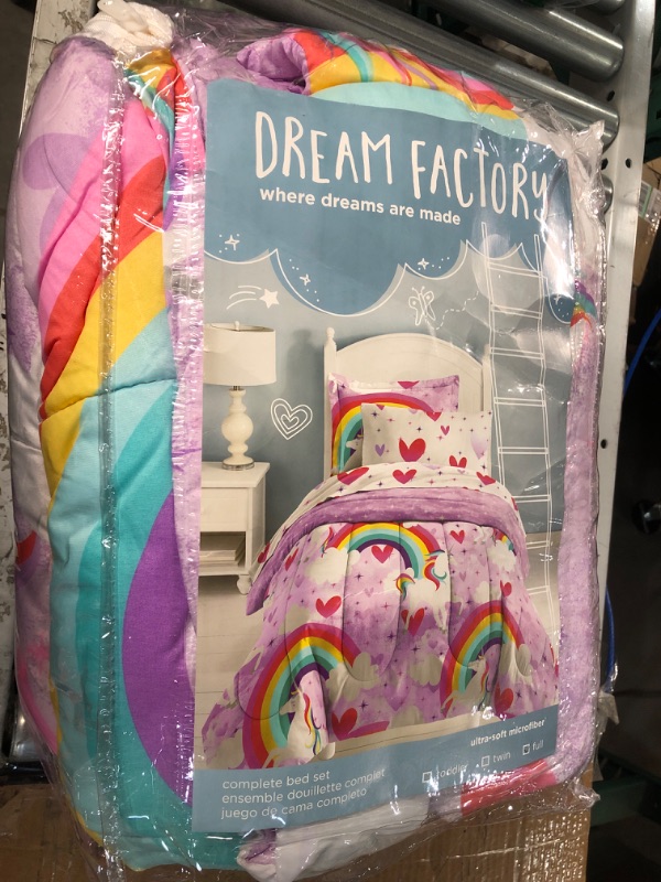 Photo 2 of **USED BUT APPEARS NEW** dream FACTORY Kids 7-Piece Complete Set Easy-Wash Super Soft Microfiber Comforter Bedding, Full, Purple Unicorn Rainbow