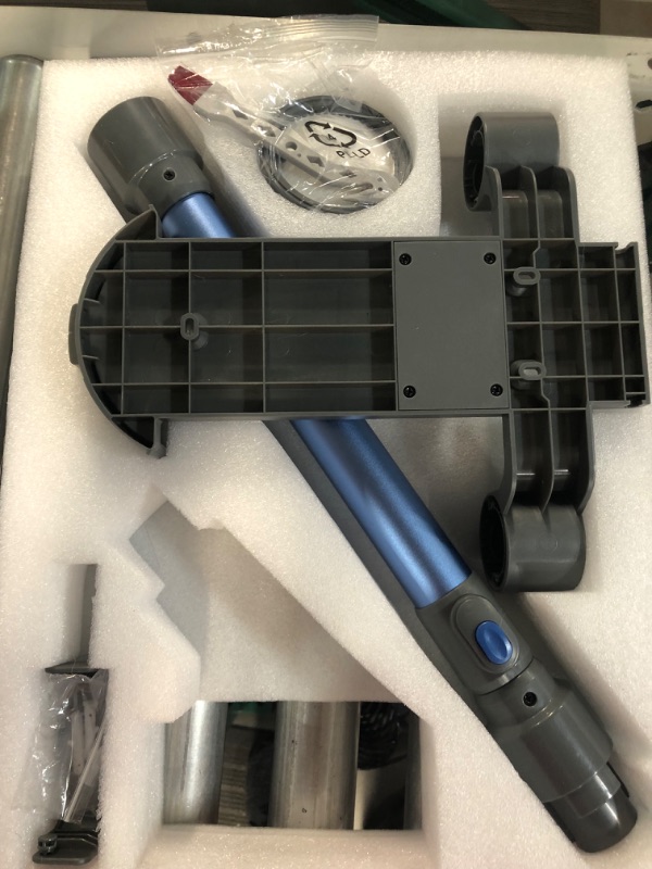 Photo 1 of **NO BATTERY CHARGER, TESTED AND WORKS SEE PHOTO**  Tested BuTure Cordless Vacuum Cleaner, 33Kpa 450W with Auto Mode Docking Station, Stick Vacuum Cleaner Handheld Wireless Cleaner for Pet Hair Large Blue