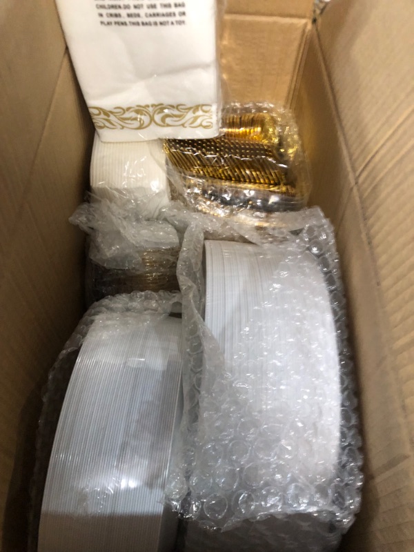 Photo 1 of 700 Piece Gold Dinnerware Set for 100 Guests, Plastic Plates Disposable NEW