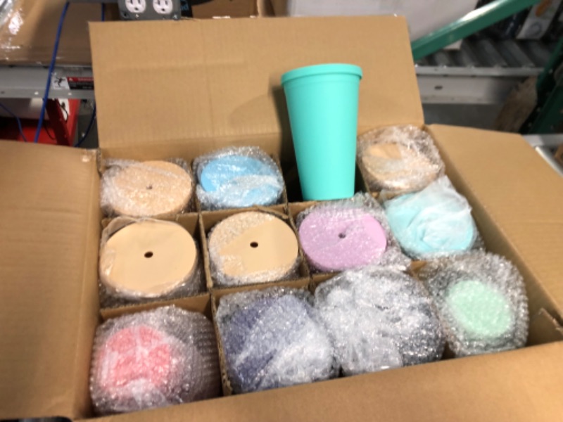 Photo 2 of Tumblers with Lids Colored Acrylic Cups with Lids and Straws | Double Wall Matte Plastic Bulk Tumblers