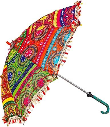 Photo 1 of ROYAL CRAFT Indian Vintage Decorative Umbrella Sun Parasol Wedding Birthday Party Decoration Lot Of Umbrella Embroidered Umbrella, Multi