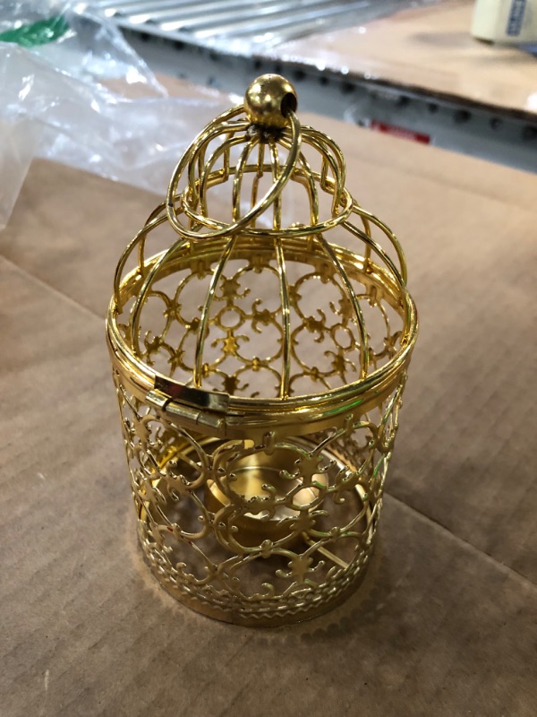 Photo 2 of 1 PCS Metal Tea Ligh Hanging Birdcage Lantern Birdcage Decorative Candle Holder Vintage Decorative Centerpieces (Gold) - Small