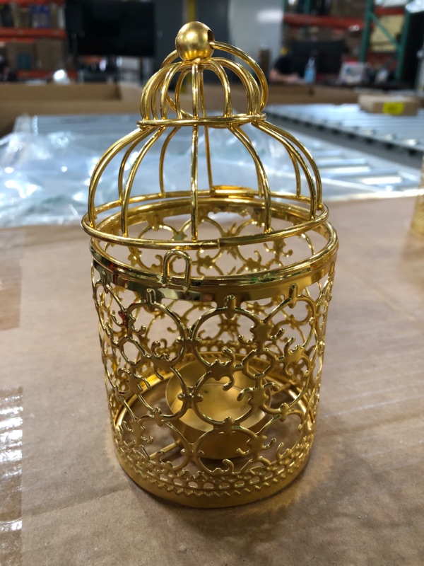 Photo 3 of 1 PCS Metal Tea Ligh Hanging Birdcage Lantern Birdcage Decorative Candle Holder Vintage Decorative Centerpieces (Gold) - Small