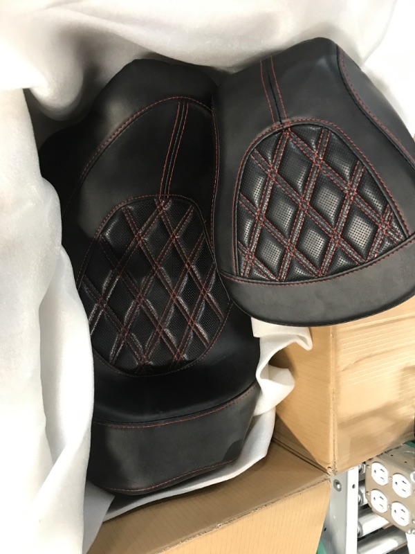 Photo 2 of Low-Profile Seats Rider Passenger Pillion Leather Seat for Harley 2009-2022 Touring Road King Ultra CVO Limited Street Glide Road Glide models [Two Peice Driver & Passenger Seat, Red Stitching] Diamond Pattern-Red Stitching Seat