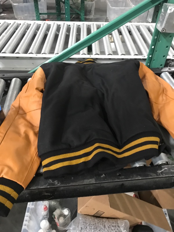 Photo 3 of *SEE  NOTES *Varsity Base Letterman Jacket (Black Wool, Old Gold Leather, Medium)