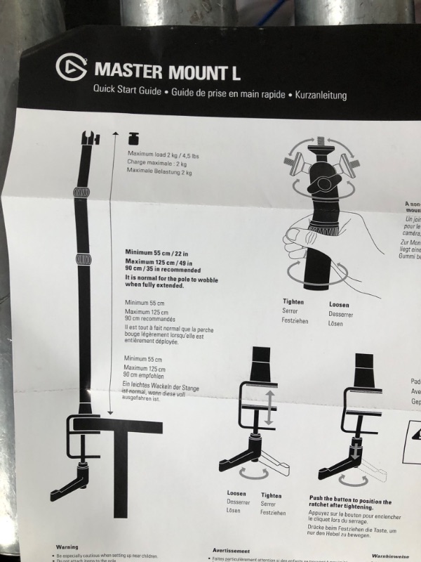 Photo 5 of Elgato Master Mount L - Premium Desk Clamp with Pole extendable up to 125cm/49in and 1/4 inch Thread - Large