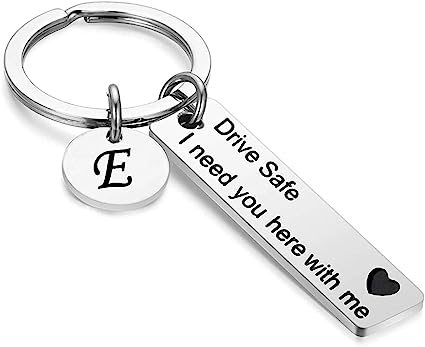 Photo 1 of **STOCK PHOTO SIMILAR TO ITEM** Drive Safe Keychain for Boyfriend with Initial Letter (E) 