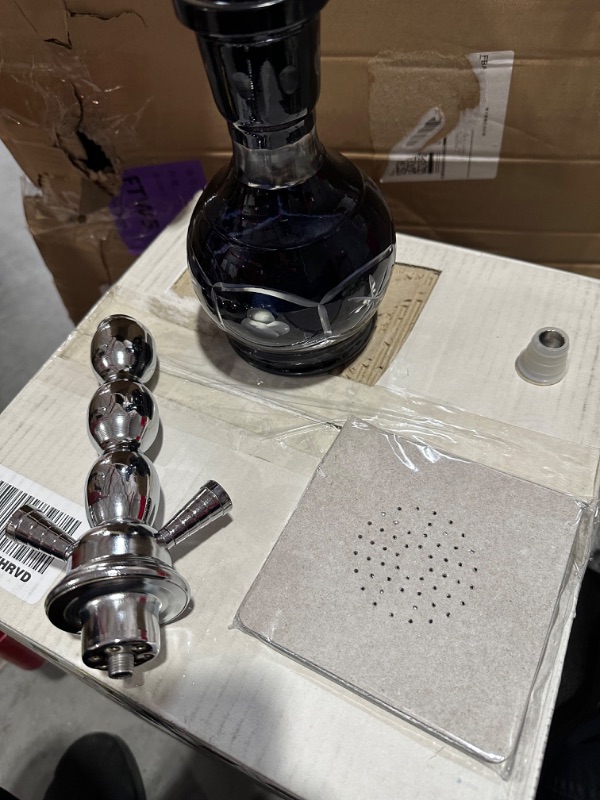 Photo 1 of 2 Hose Hookah Set, 17'' Shisha Hookah Complete Set With Glass Vase, Ceramic Bowl, Coal Tong, 50 Aluminum Foil, 50 Disposable Hose Tips (Jet Black)