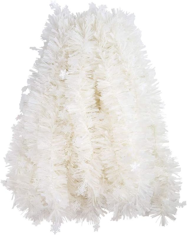Photo 1 of 33FT Christmas Tinsel Garland, White Snowflake