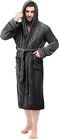 Photo 1 of NY Threads Mens Hooded Fleece Robe - Plush Long Grey
