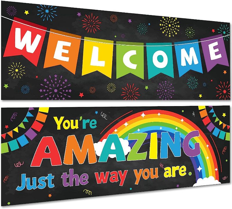 Photo 1 of 2 Pack Motivational Classroom Decorations Welcome Banner Posters for Teachers,