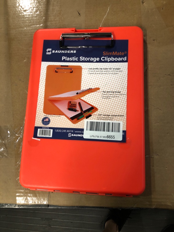 Photo 2 of Saunders Bright Orange SlimMate Plastic Storage Clipboard – Letter Size Form Holder. 