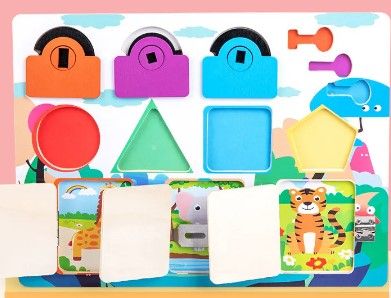 Photo 1 of Kids Busy Board 1-5 Years Old Open Lock The Door Toy Wooden Clock Montessori Early Education Matching Game Preschool Toys